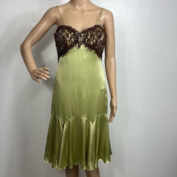 Terani Silk Beaded Lace Detailing Sleeveless Slip Dress Size 4 - Picture 1 of 9